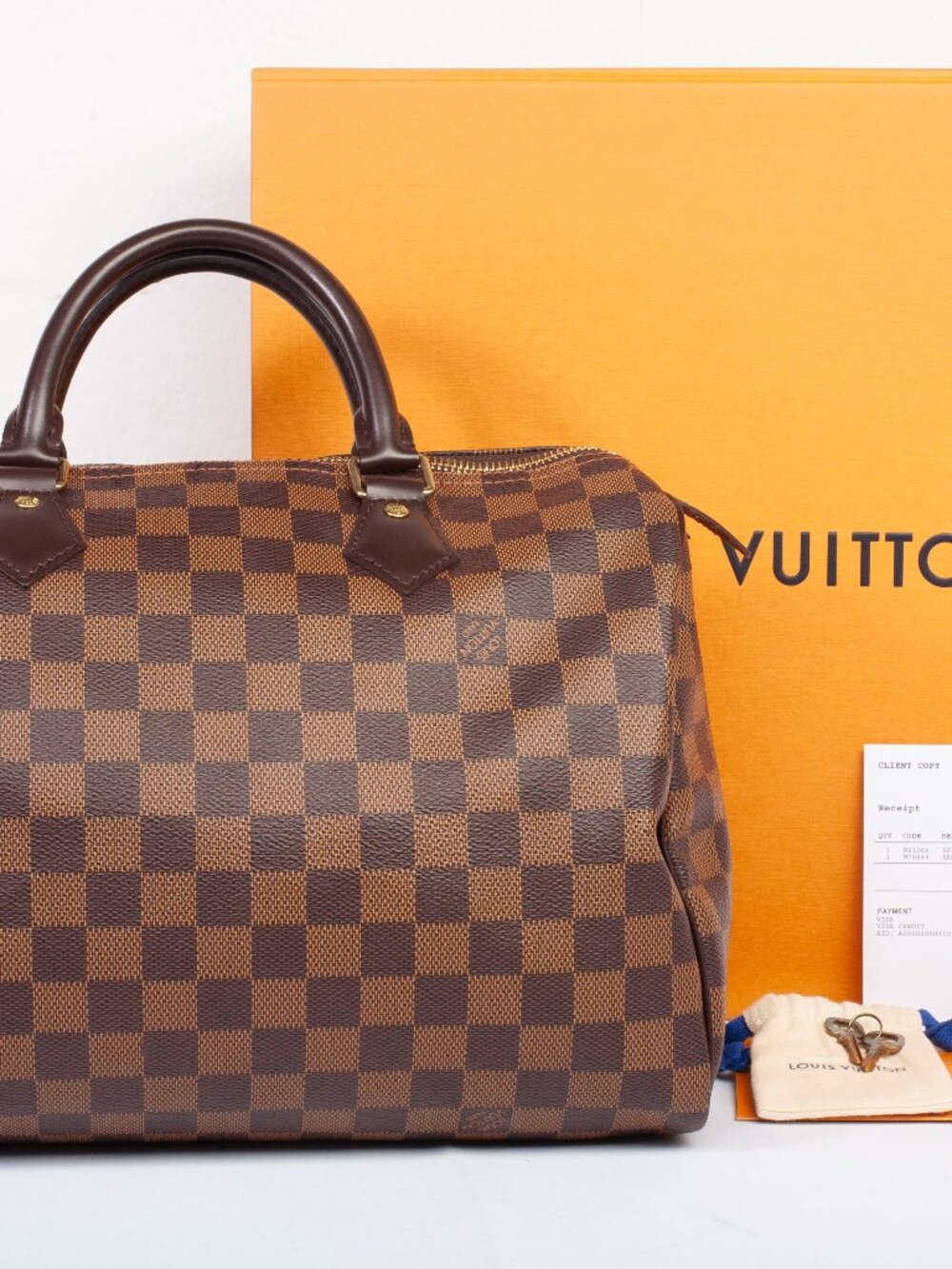 Authentic Louis Vuitton Damier Ebene Speedy 30 Handbag